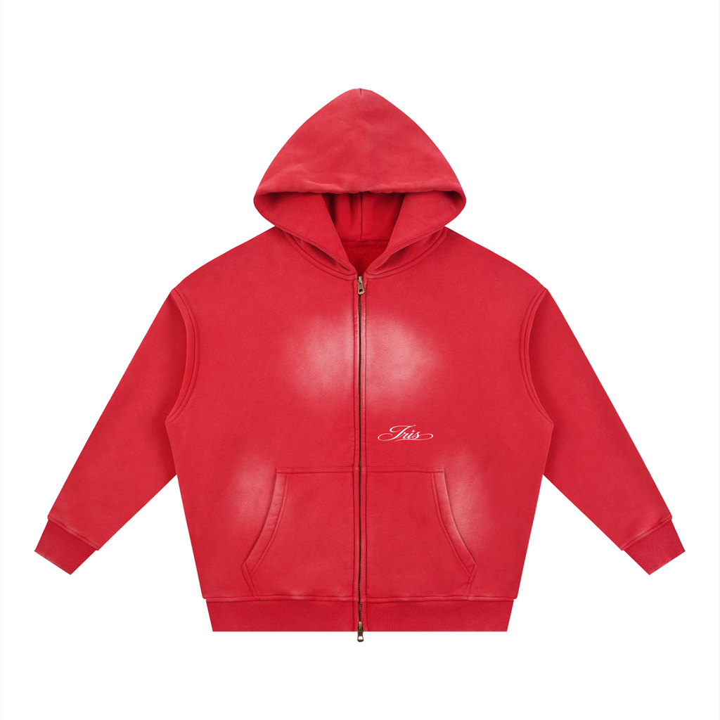 RED DOUBLE ZIP HOODIE