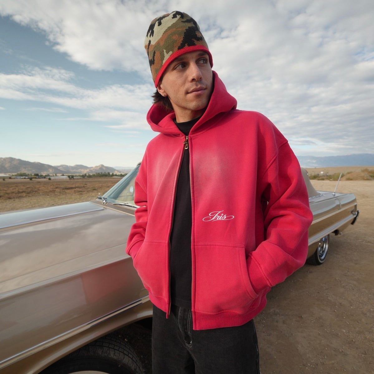 RED DOUBLE ZIP HOODIE